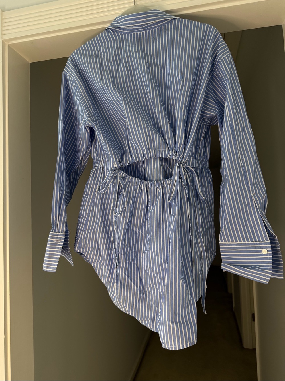 LOFT Blue and White Striped Button-Down Shirt - Picture 2 of 4